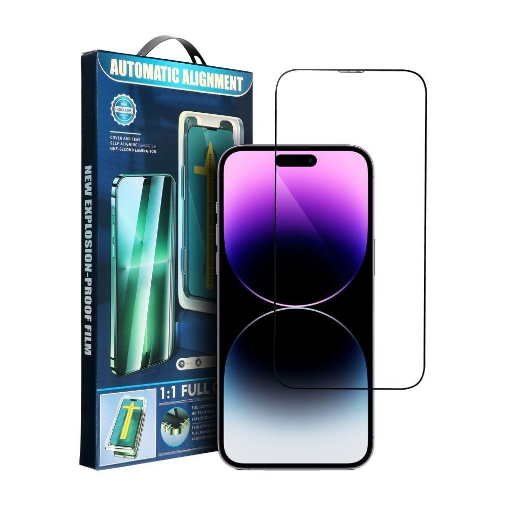 Tvrzené sklo 5D Full Glue pro iPhone 13 Pro Max / 14 Plus černé + aplikátor