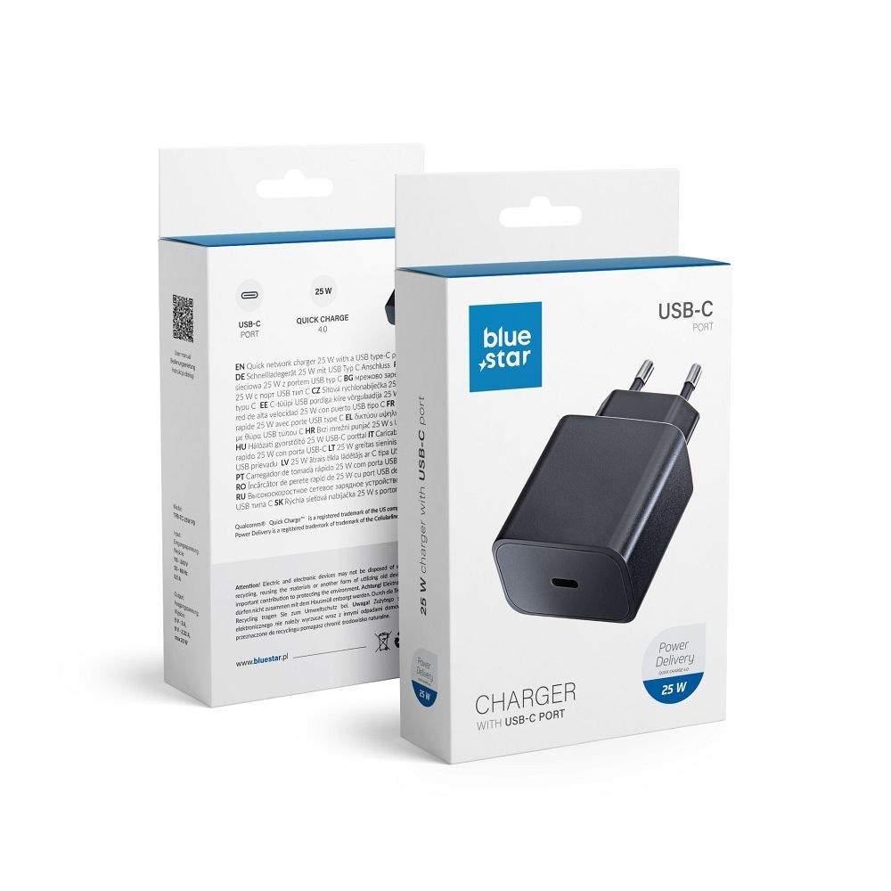 Univerzální cestovní nabíječka Blue Star s USB C zásuvkou - 3A 25W s funkcí PD a QC 4.0
