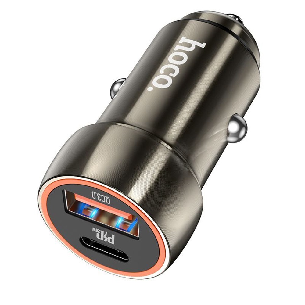 HOCO nabíječka do auta Typ C + USB QC3.0 Power Delivery 20W Z46A kovově šedá
