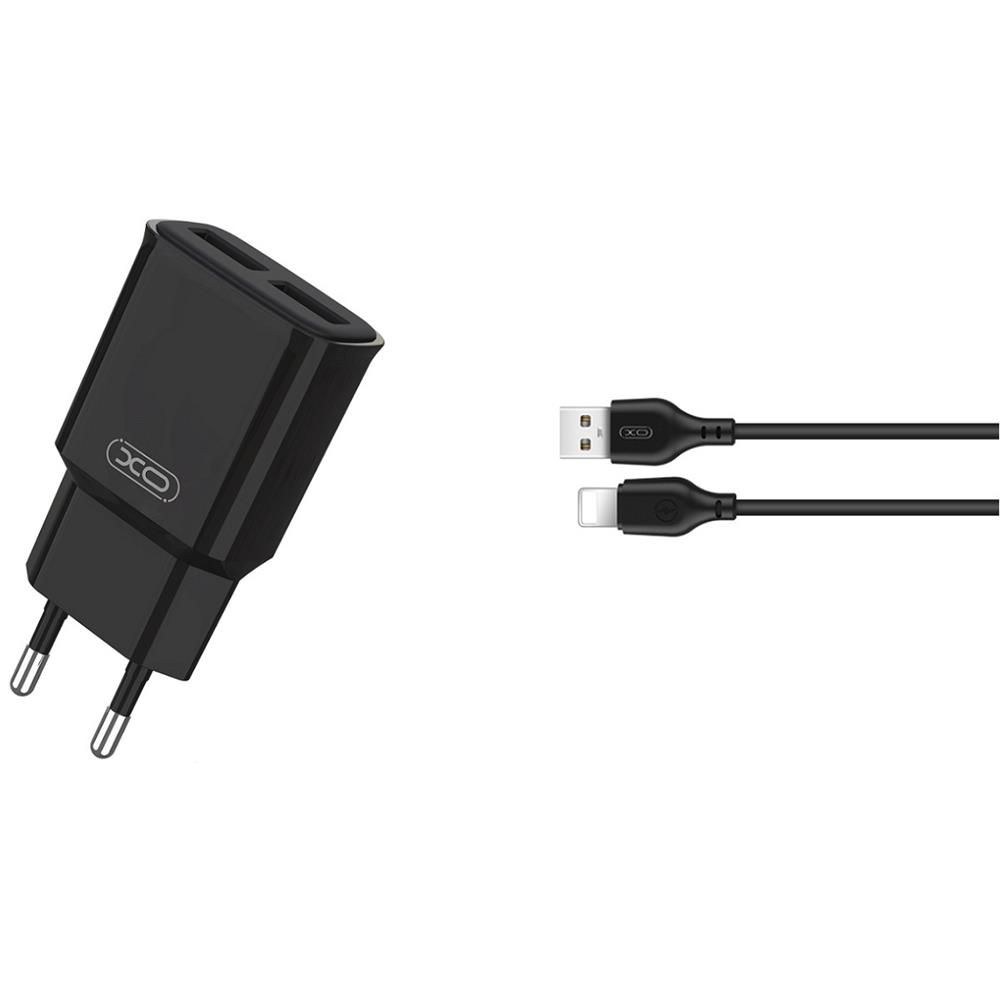 Cestovní nabíječka XO L92C 2x USB 2,4A černá + kabel Lightning