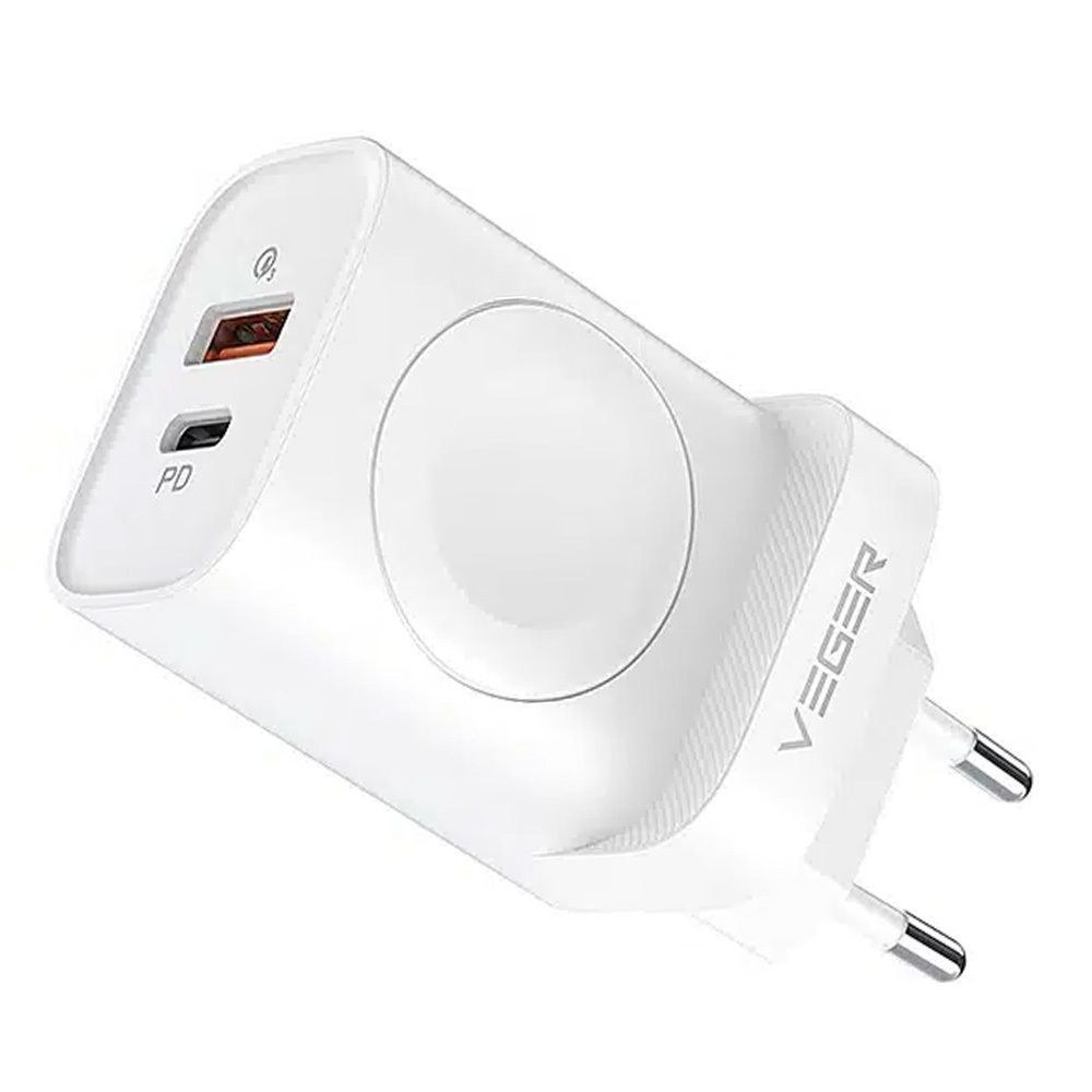 VEGER nástěnná nabíječka USB + typ C + nabíječka kompatibilní s Apple Watch PD 25W W002E černá