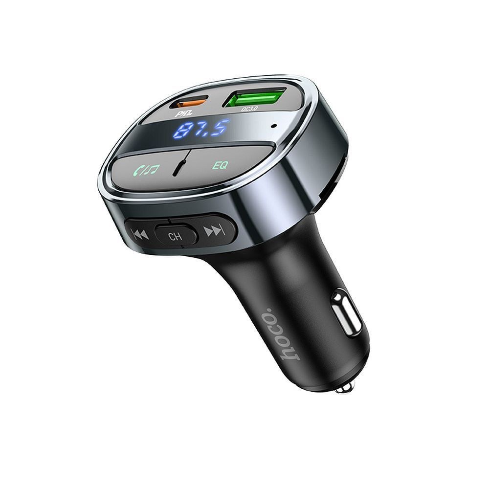 HOCO autovysílač FM s nabíječkou do auta USB QC 3.0 + Typ C PD 30W E70 obsidián black