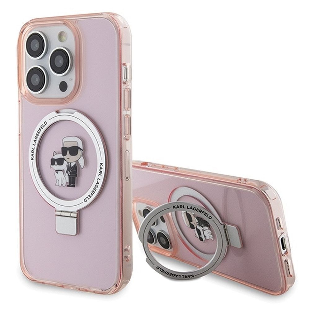 Originální čelní kryt KARL LAGERFELD KLHMP15XHMRSKCP pro iPhone 15 Pro Max (Magsafe / Ringstand KC / růžový)