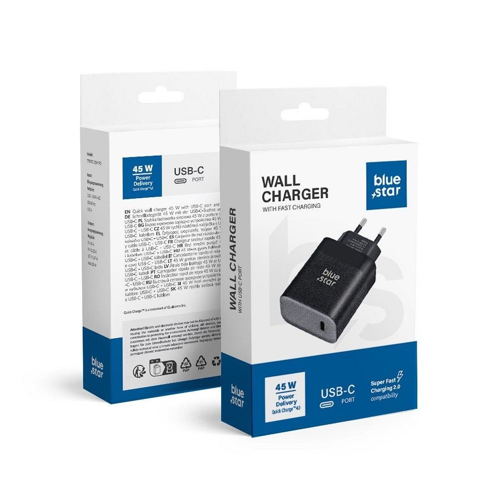 Univerzální cestovní nabíječka Blue Star s USB C zásuvkou - 3A 45W s funkcí PD a QC 4.0