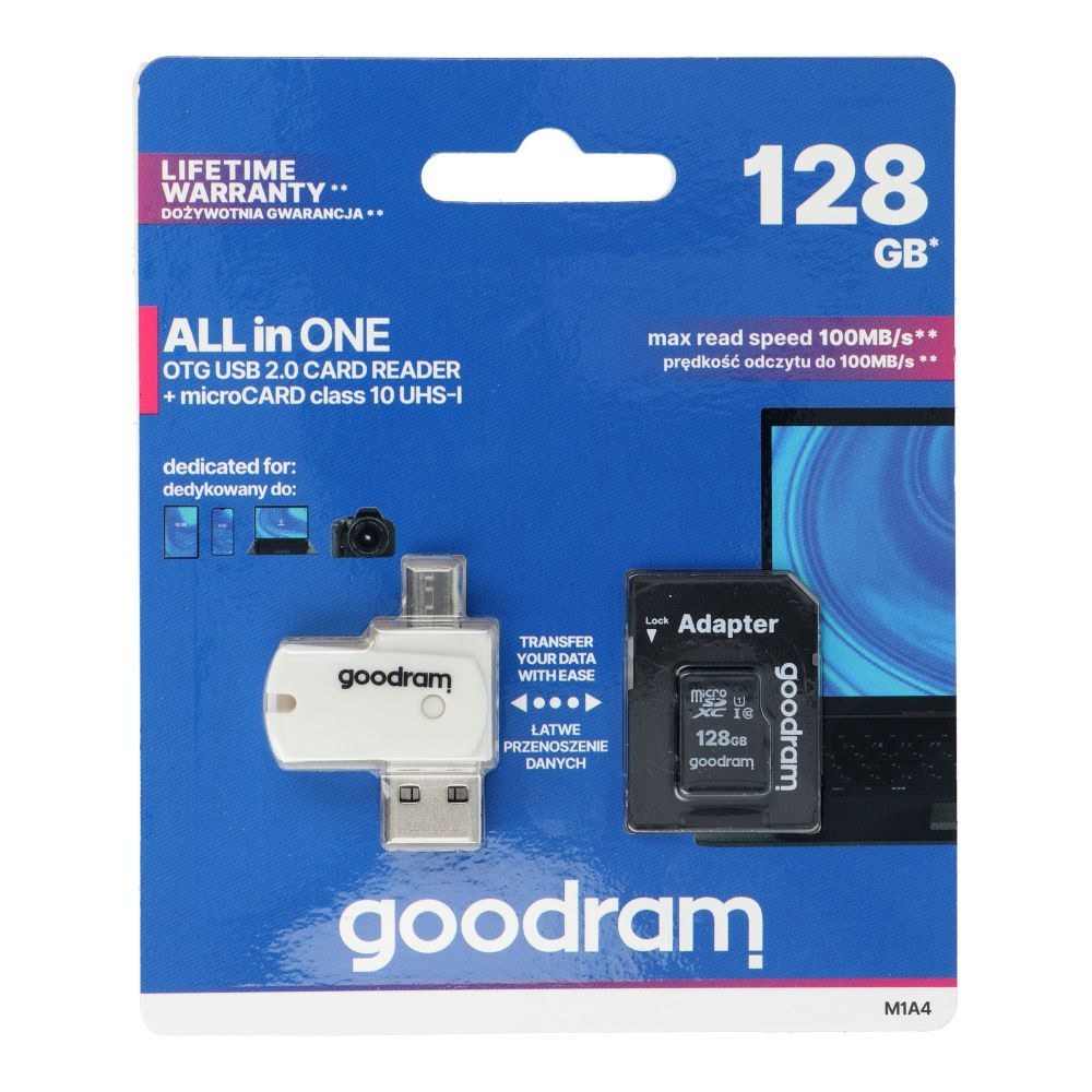 GOODRAM ALL IN ONE M1A4 - čtečka karet se zásuvkou USB/micro USB + karta micro SD 128GB