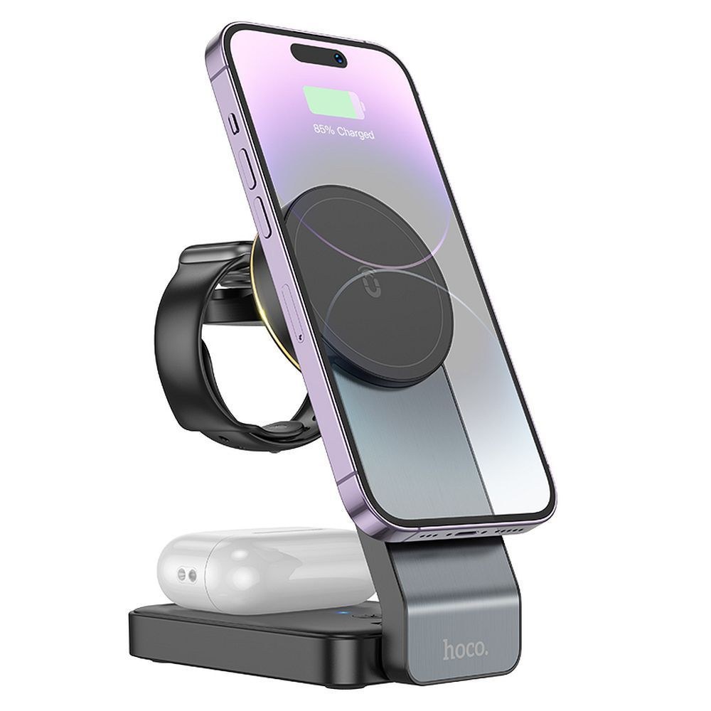HOCO bezdrátová nabíječka 3v1 15W kompatibilní s MagSafe Motorcycle CQ3 černá