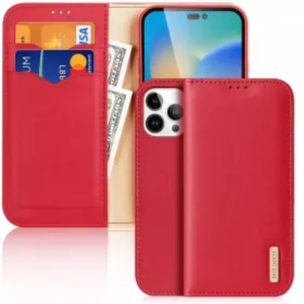 DUX DUCIS Hivo - Kožené pouzdro na peněženku pro Apple iPhone 15 Pro czerwone