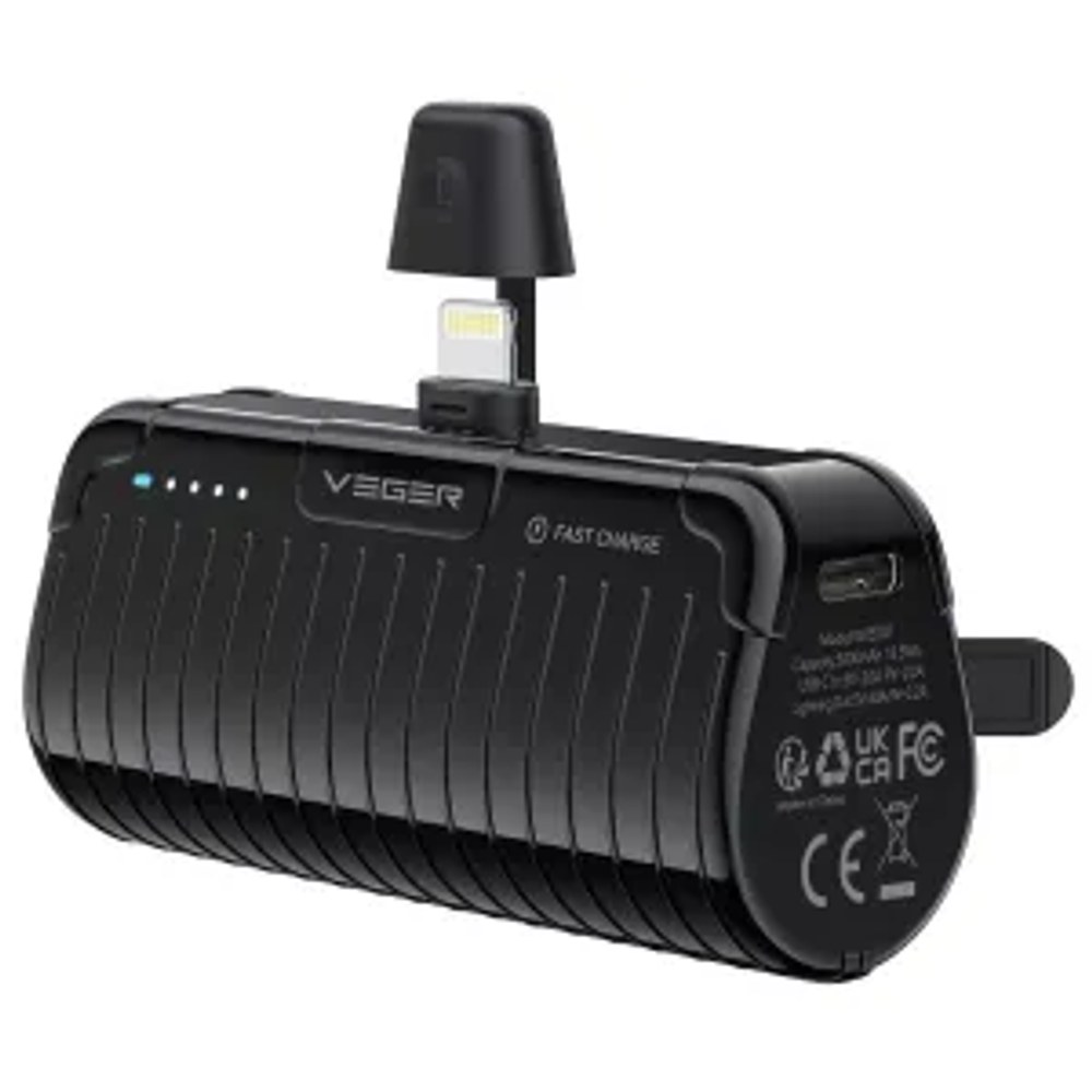 Powerbanka VEGER 5000 mAh s vestavěným konektorem Lightning PlugOn PD QC3.0 3A 20W W0558P černá