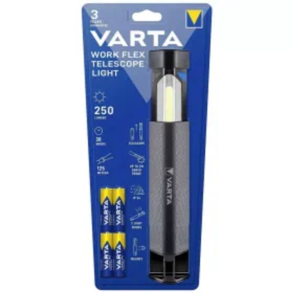VARTA svítilna LED Pracovní flex teleskopické světlo 250lm 18646 + 4 x baterie R6 (AA)