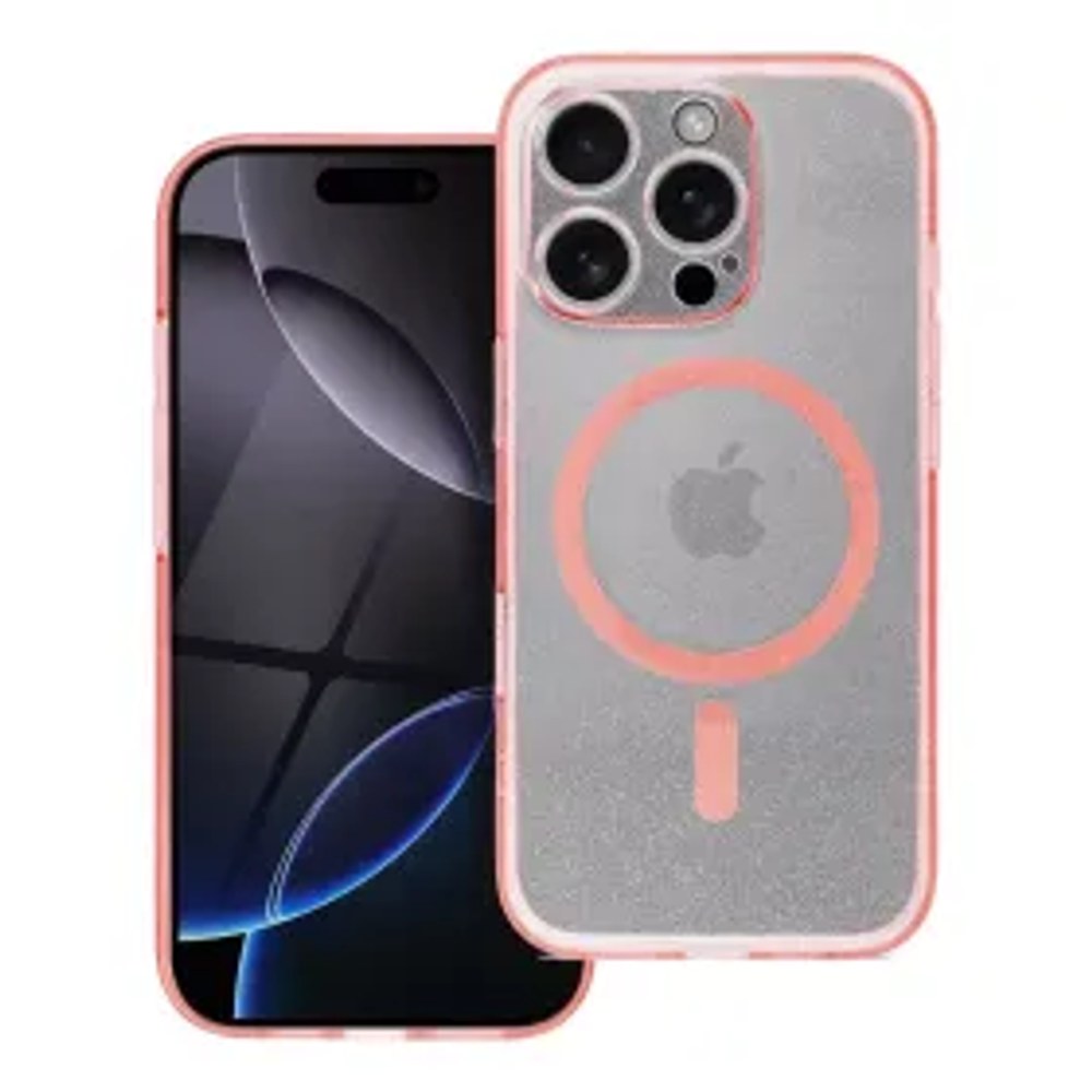 Pouzdro CLEAR MAG COVER s ochranou fotoaparátu kompatibilní s MagSafe pro IPHONE 15 růžové třpytky