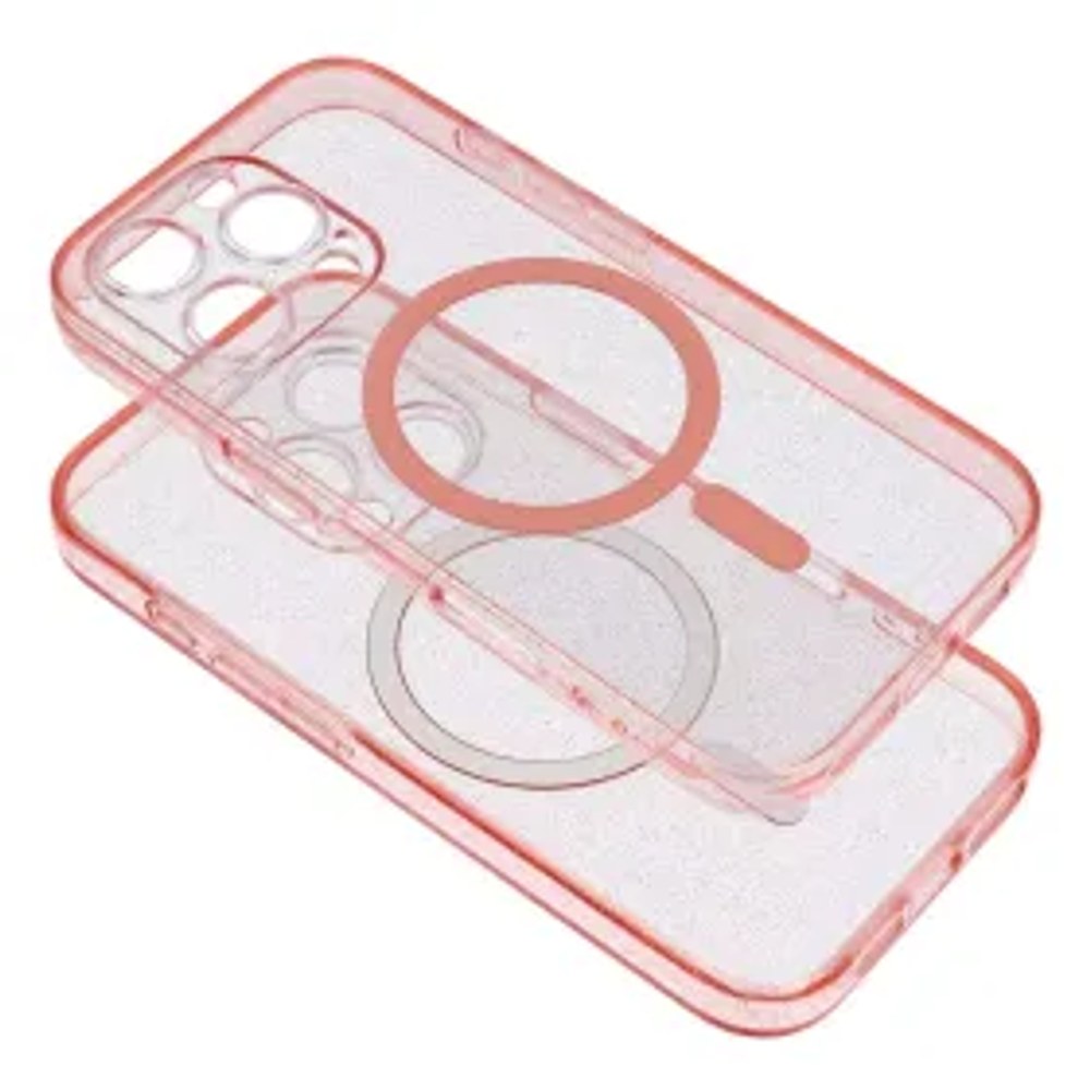 Pouzdro CLEAR MAG COVER s ochranou fotoaparátu kompatibilní s MagSafe pro IPHONE 14 růžové třpytky