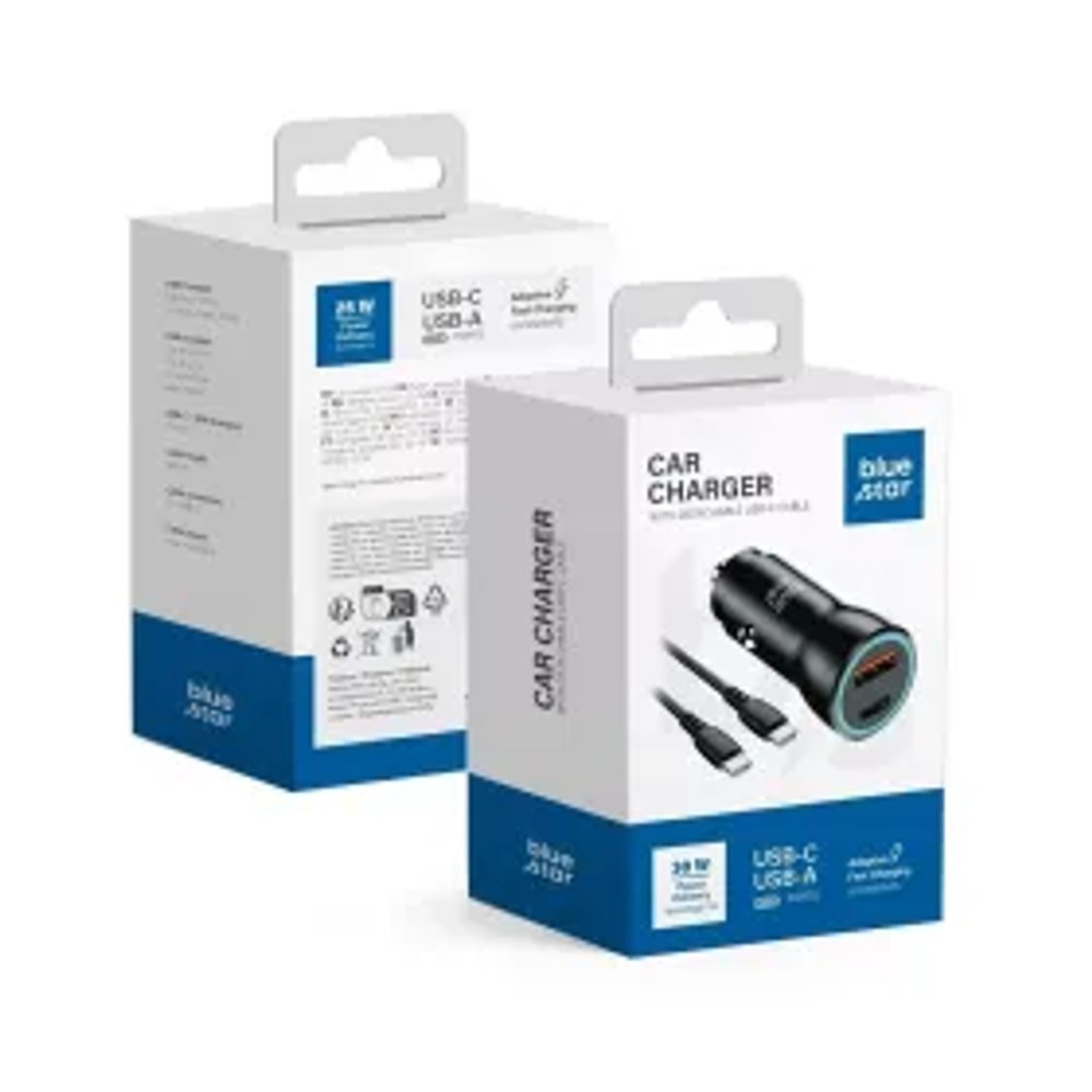 Nabíječka do auta Blue Star 30W (PD, QC 3.0, AFC) s USB typ C i kabelem CC 60W zásuvkou