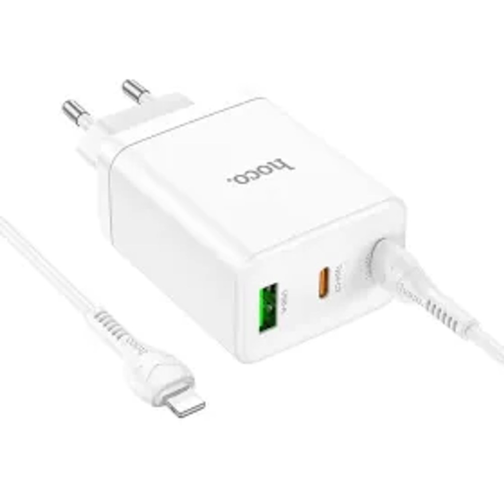 HOCO nabíječka 2 x Type C + USB A + kabel Type C to Lightning QC PD 35W N33 bílá