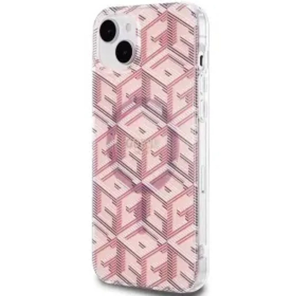 Originální čelní kryt GUESS GUHMP15SHGCUSTGP pro iPhone 15 (Magsafe / IML GCUBE / růžový)