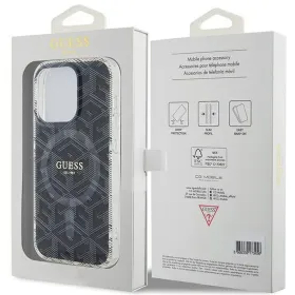 Originální čelní kryt GUESS GUHMP15XHGCUSTGK pro iPhone 15 Pro Max (Magsafe / IML GCUBE / černý)