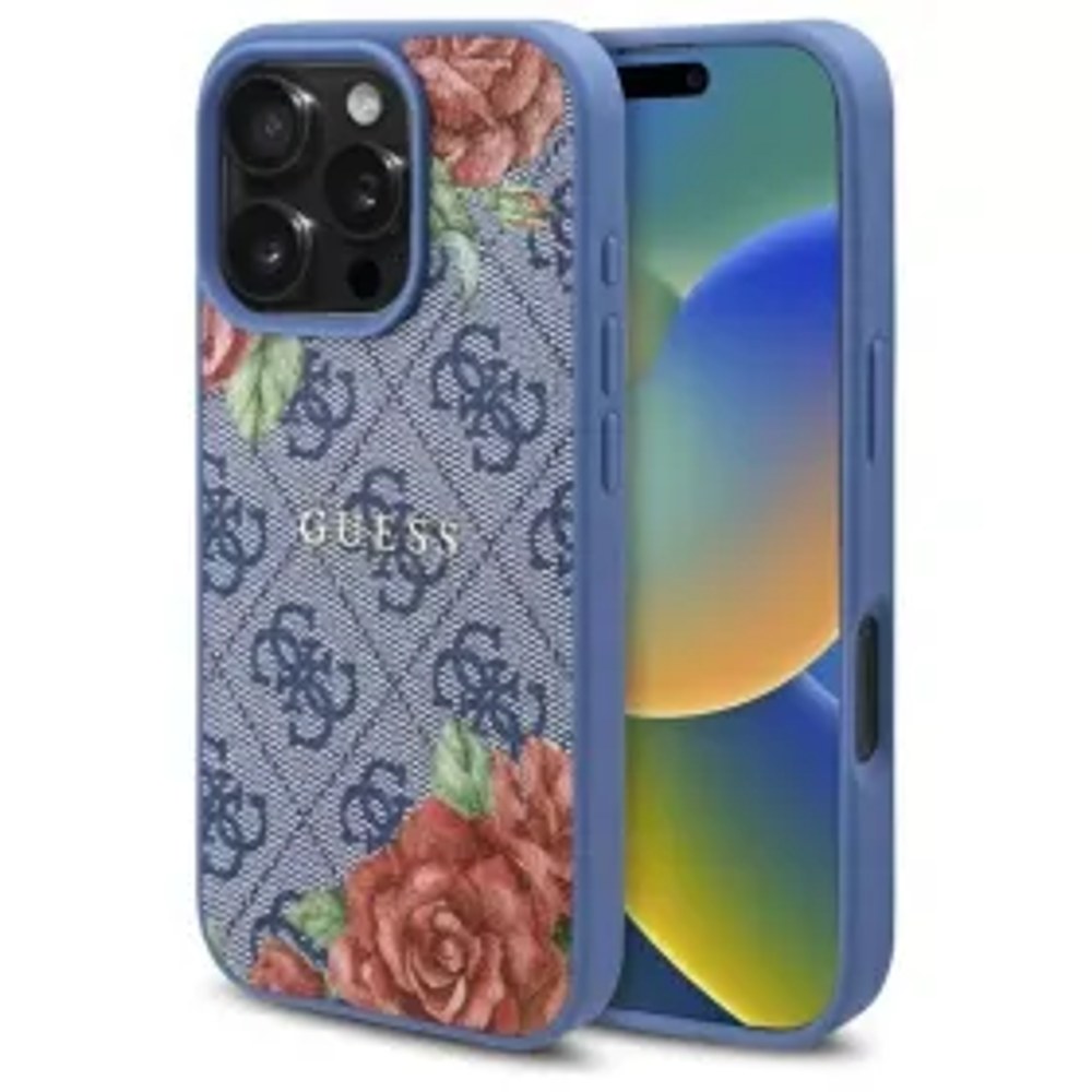 Pouzdro GUESS pro IPHONE 16 Pro kompatibilní s MagSafe GUHMP16LP4ROPEMCB (4G Flowers Print) modré