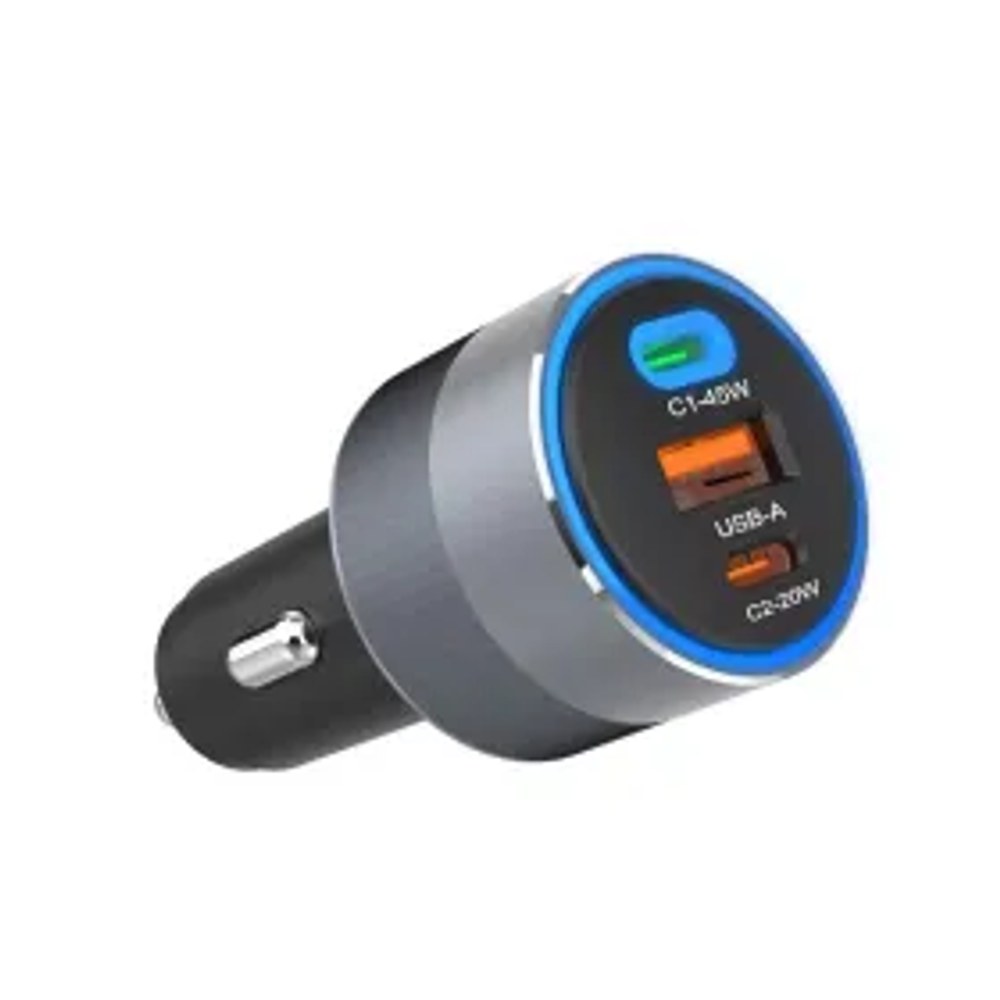 F-ENERGY Alu nabíječka do auta 2 x Typ C + USB A PD QC4.0 SFC 2.0 4,5A 65W šedá