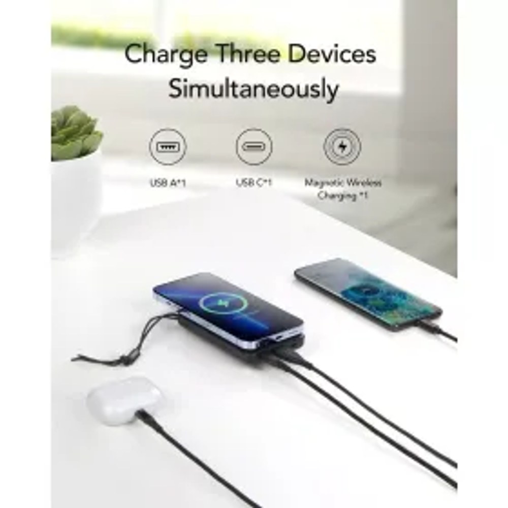 Powerbanka VEGER 10000 mAh z indukčně indukované kompatybilní z MagSafe PD QC3.0 2A 20W MagOn (VP1151 / W1151) černá