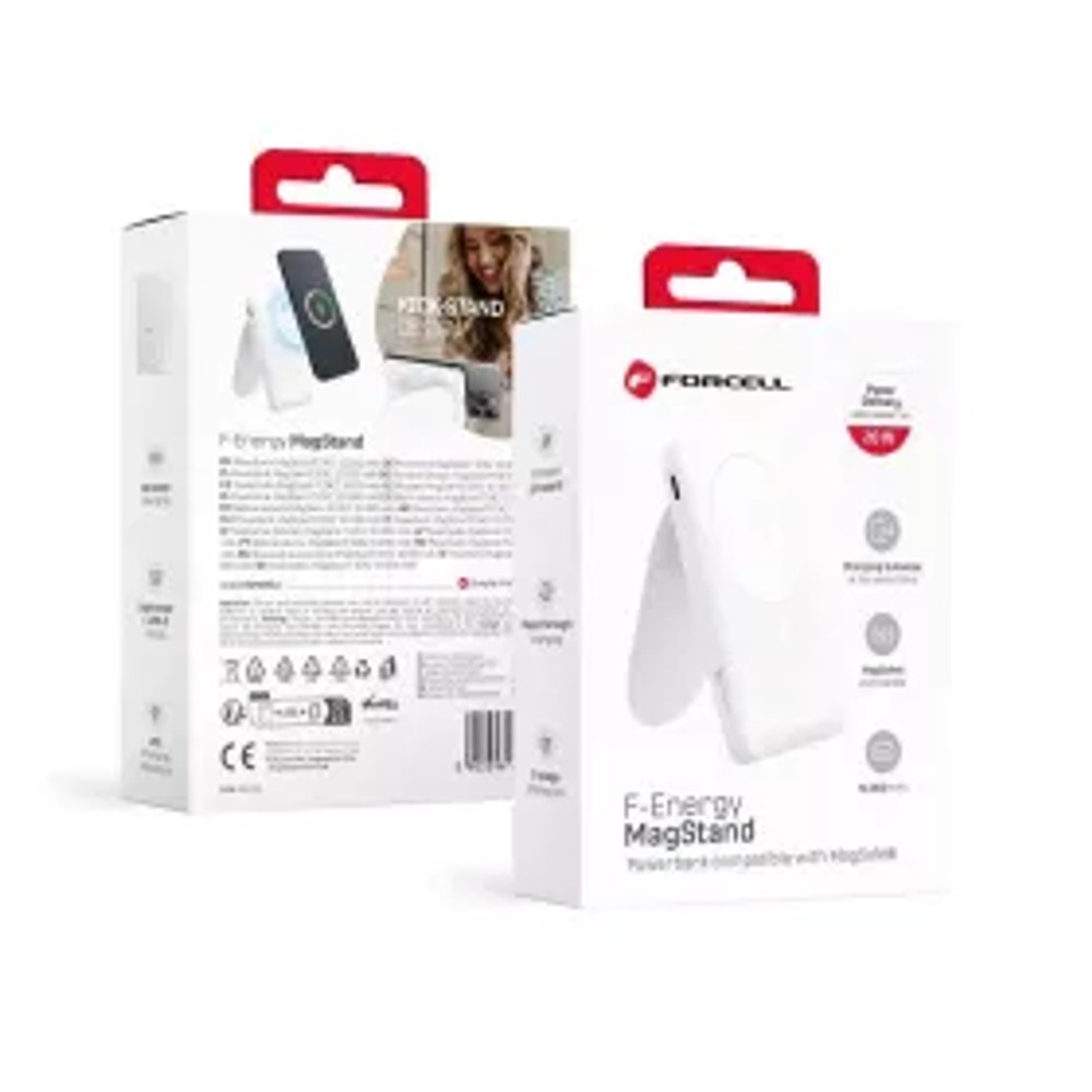 Powerbanka F-ENERGY F10K2 MagStand kompatibilní s MagSafe PD QC3.0 5A 20W 10000 mAh bílá