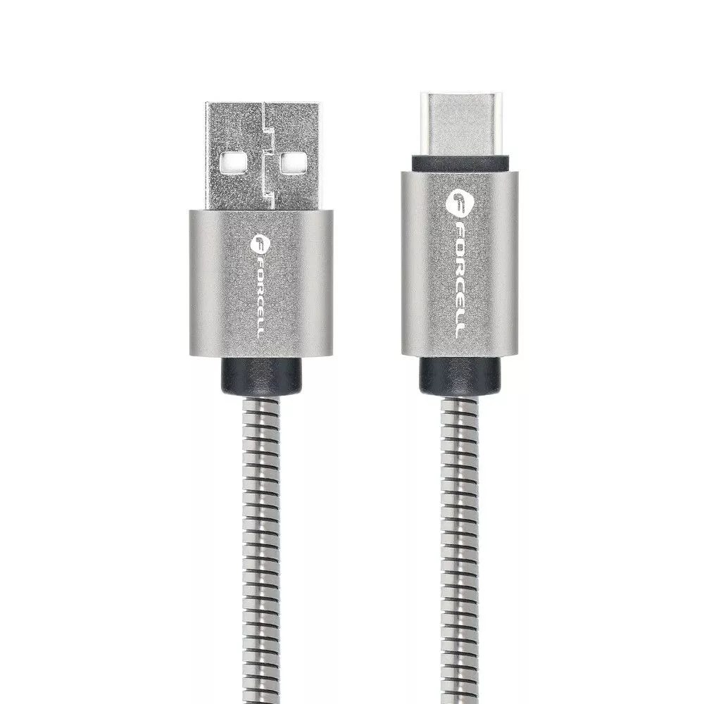 F-ENERGY Kovový kabel C234 USB A až Typ C QC3.0 2,4A 12W 1 m stříbrný
