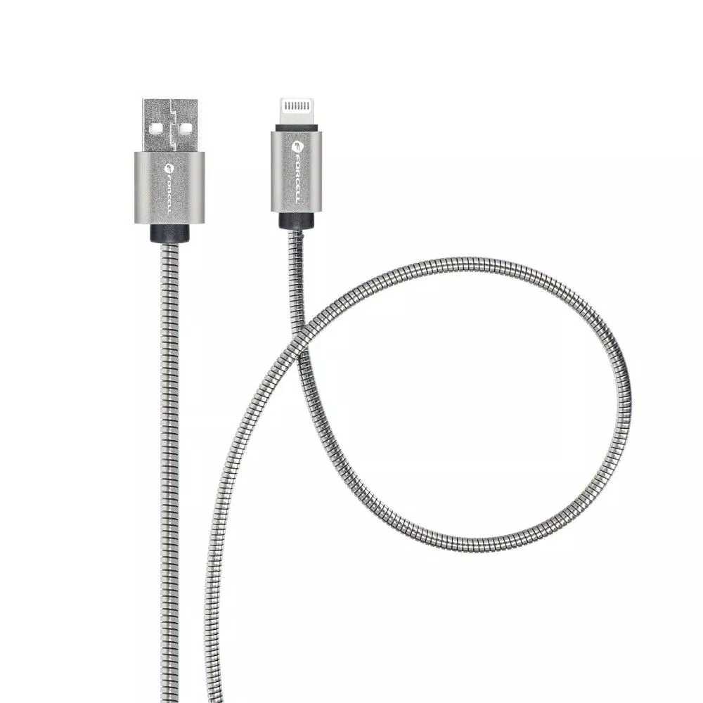 F-ENERGY Kovový kabel C236 USB A do Lightning 2,4A 12W 1 m stříbrný