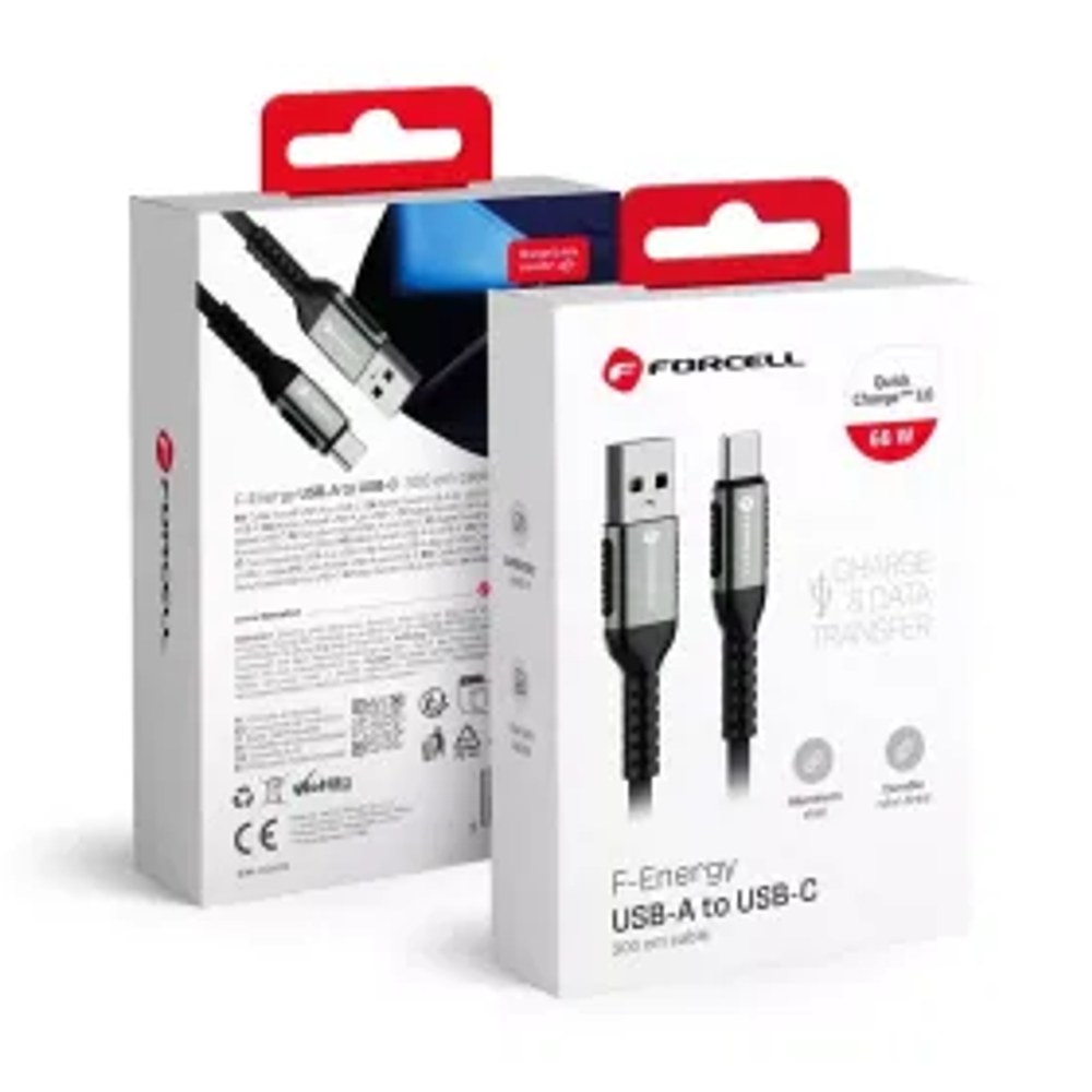 F-ENERGY C256 kabel USB A až Typ C QC3.0 3A 66W Kabel 3 m black