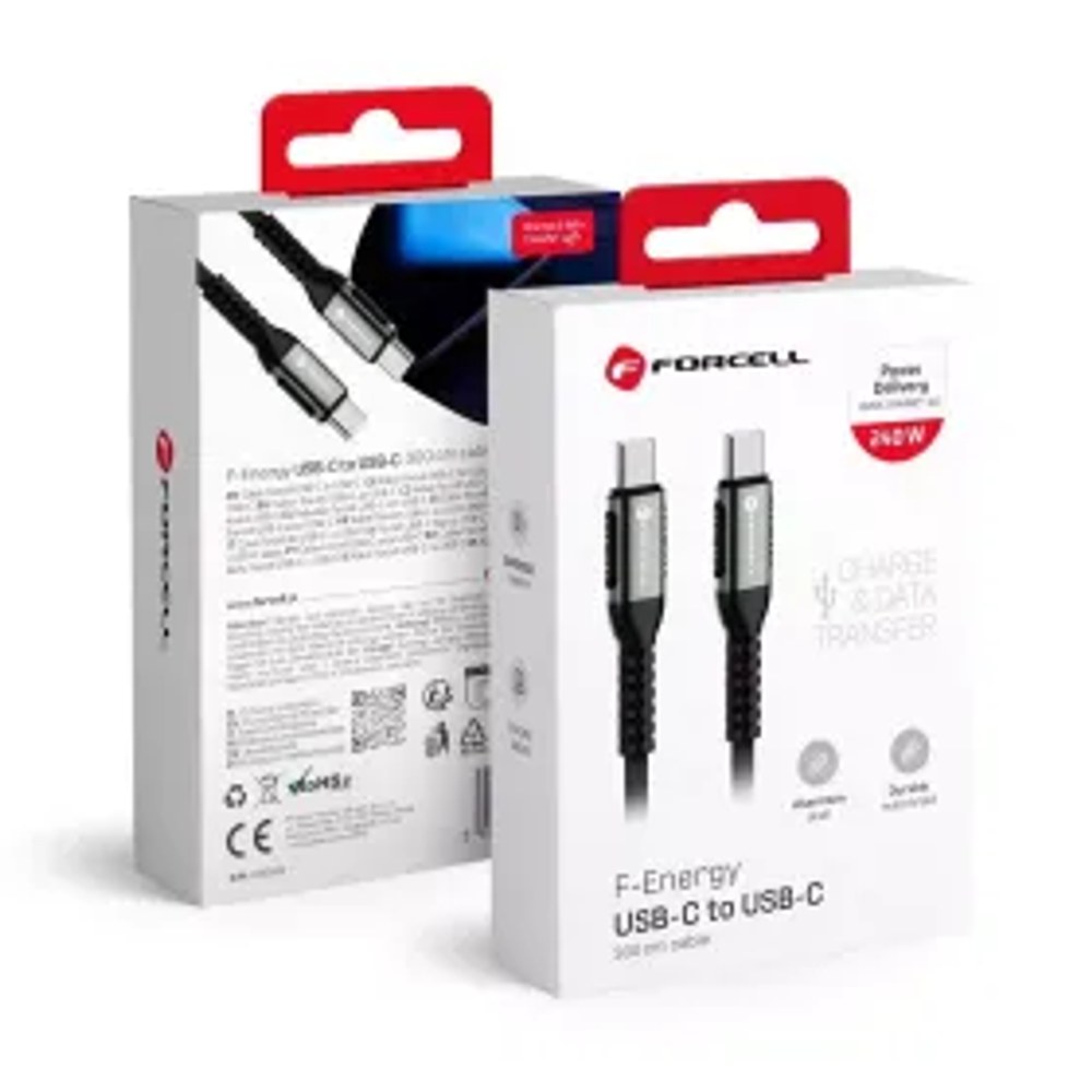 F-ENERGY C263 kabel Typ C až Typ C QC4.0 PD 5A 240W Kábel 3 m černý