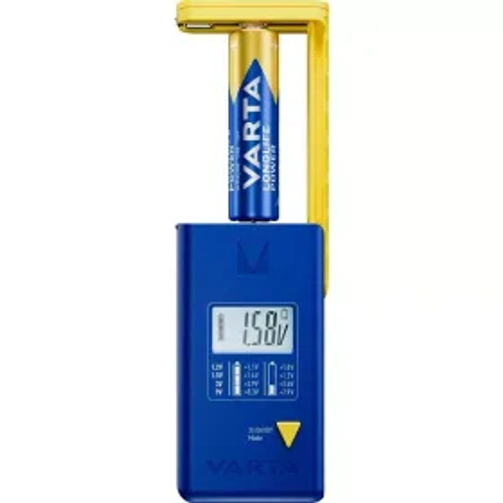 Tester baterie VARTA s digitálním displejem (AA, AAA, Typ C, Typ D, 9V, tlačítko) 893101111 modrý