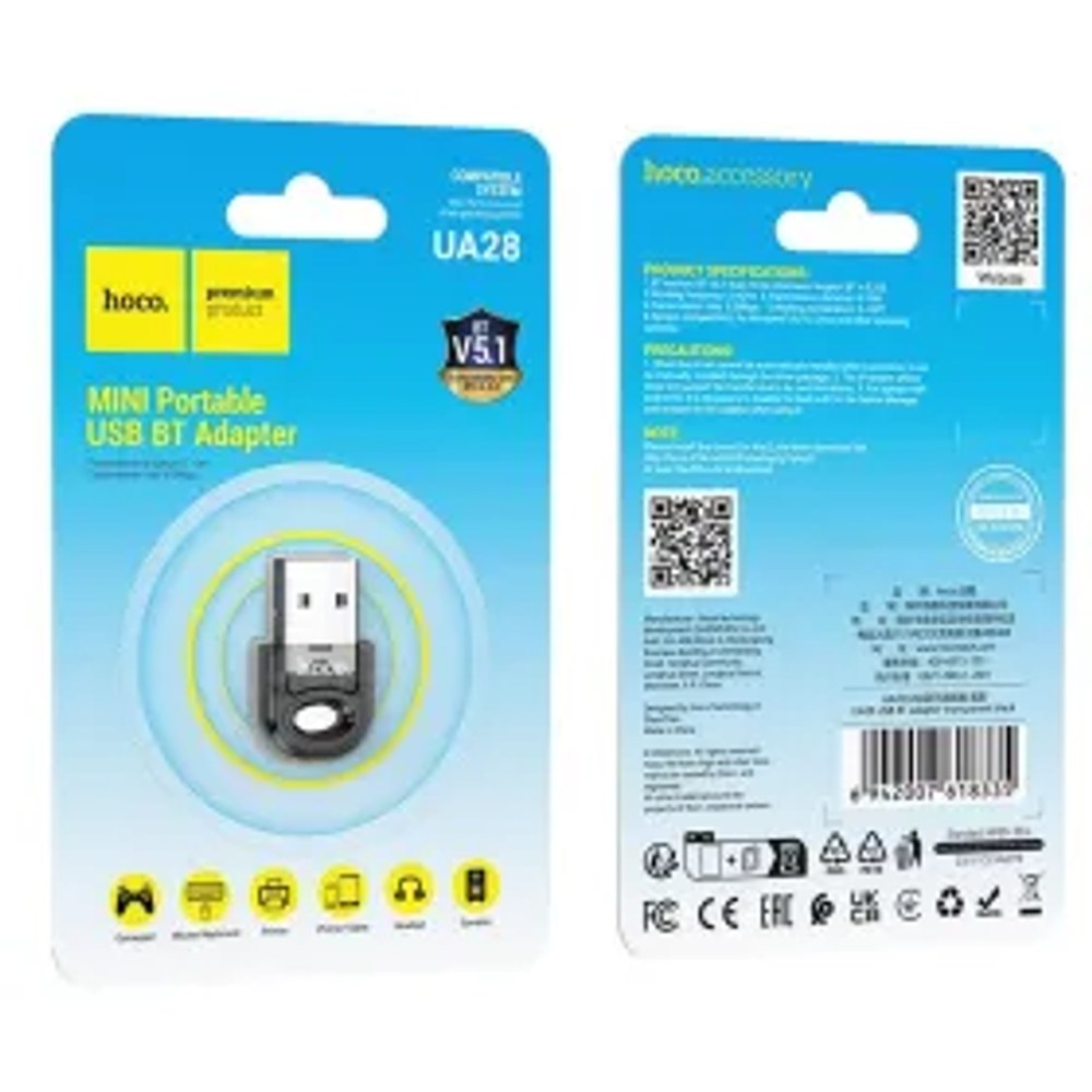 HOCO adaptér USB A bluetooth UA28 transparentní black