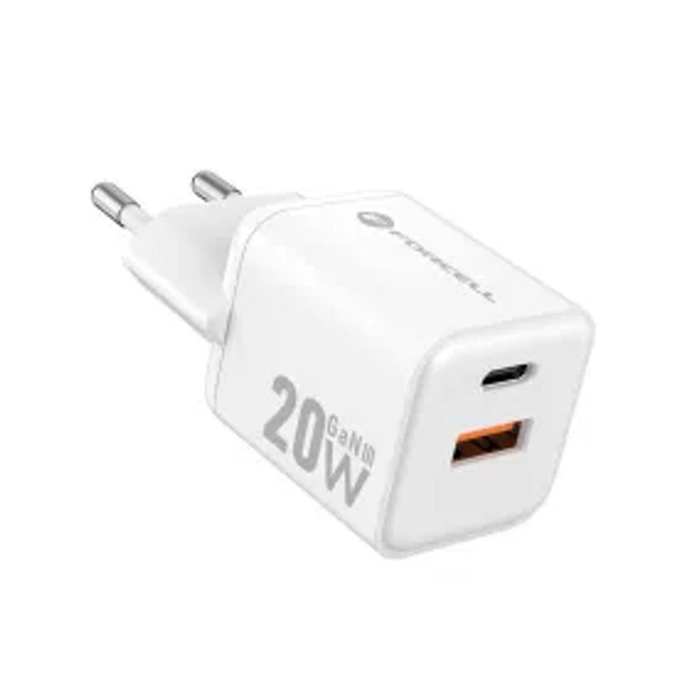 F-ENERGY Mini GaN III VT-35A cestovní nabíječka s 1 x zásuvkou typu C + 1x USB A, PD QC4.0 20W bílá