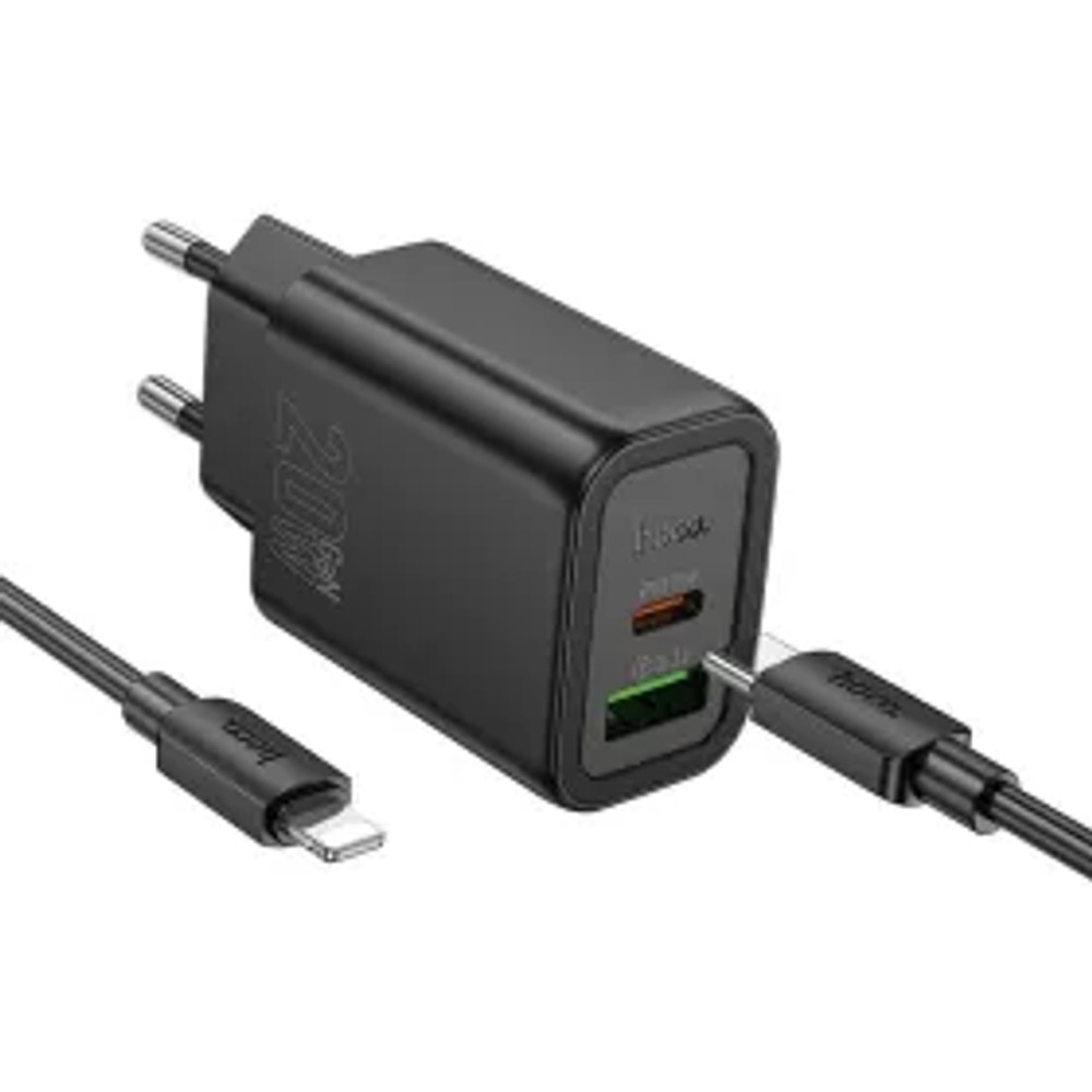 HOCO nástěnná nabíječka USB A + typ C + kabel typ C na typ C PD QC3.0 3A 20W N61 černá