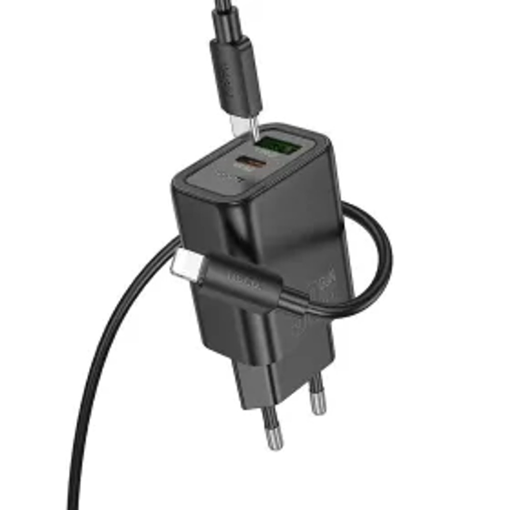 HOCO síťová nabíječka USB A + typ C + kabel Type C to Lightning PD QC3.0 3A 30W N63 černá