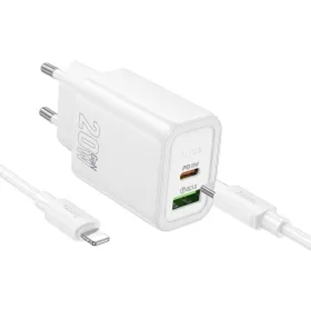 HOCO síťová nabíječka USB A + typ C + kabel Type C to Lightning PD QC3.0 3A 20W N61 bílá