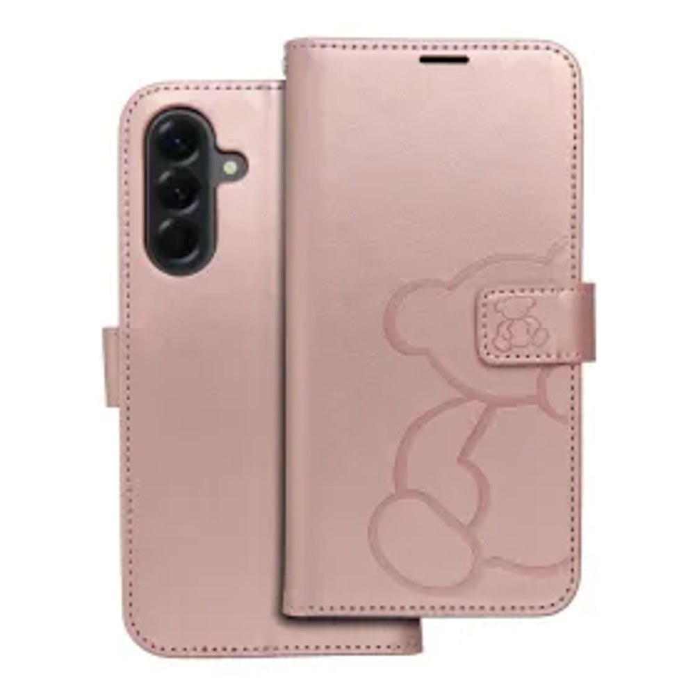 MEZZO Pouzdro typu kniha pro SAMSUNG A56 5G medvídek růžovozlaté
