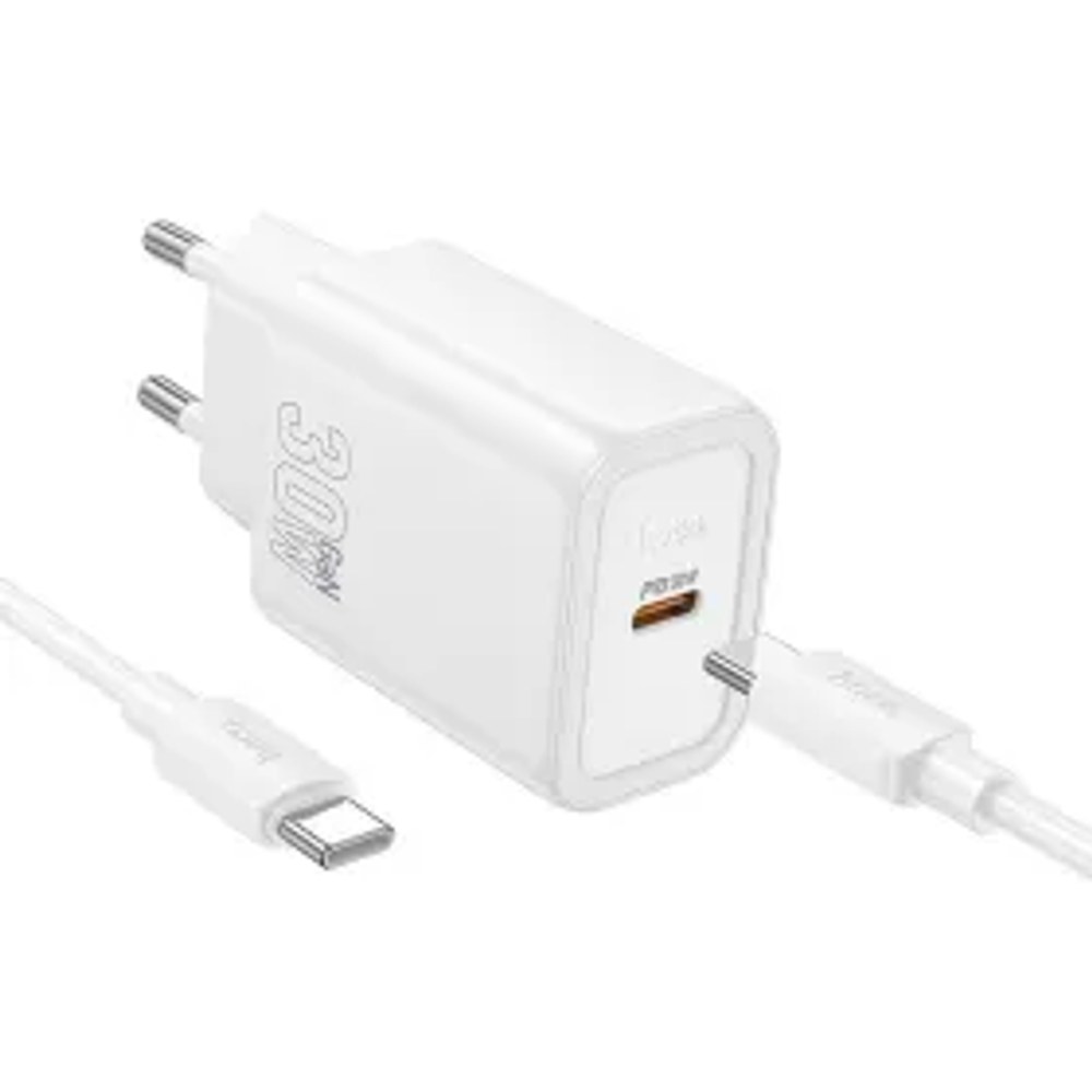 Nástěnná nabíječka HOCO typ C + kabel typ C na typ C PD QC 30W N62 bílá