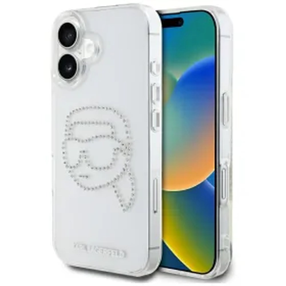 KARL LAGERFELD pouzdro pro IPHONE 16 KLHCP16SHKHDCELT (IML Rhinestones K Head) transparentní