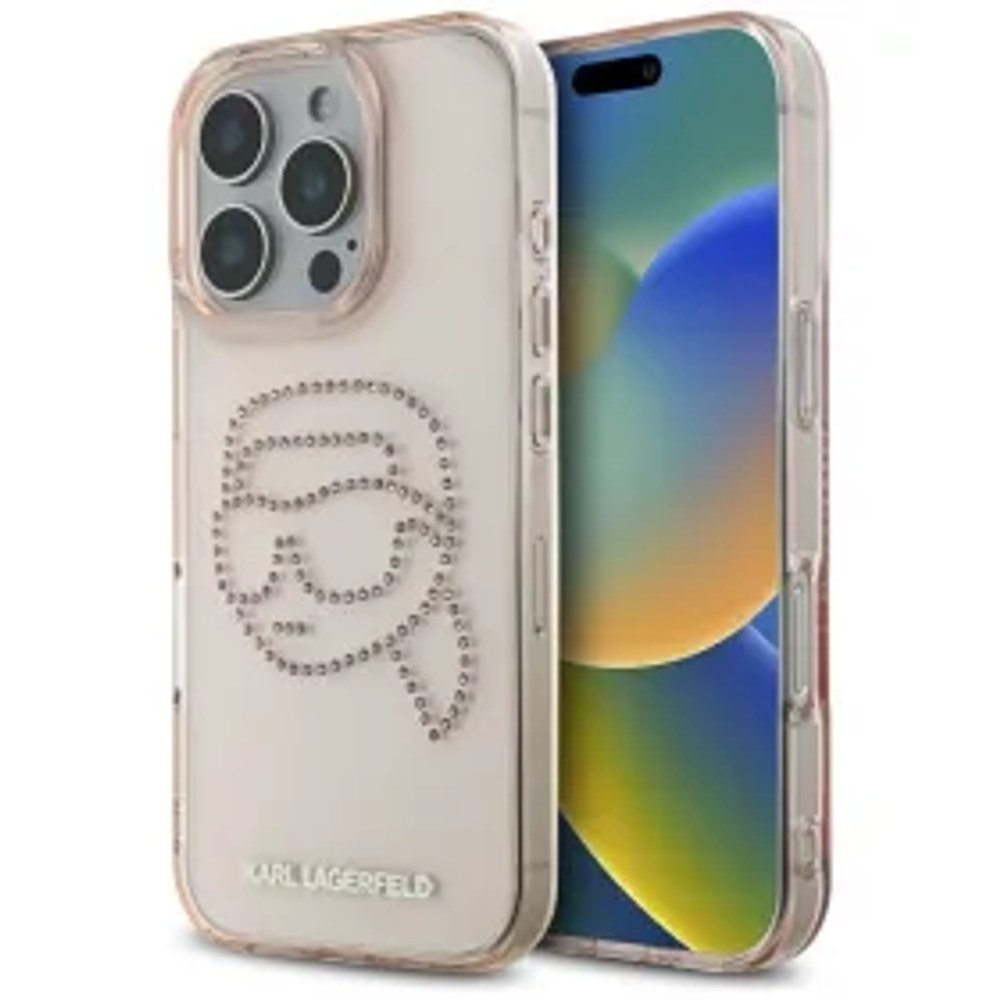 KARL LAGERFELD pouzdro pro IPHONE 16 Pro KLHCP16LHKHDCELP (IML Rhinestones S K Head) růžové