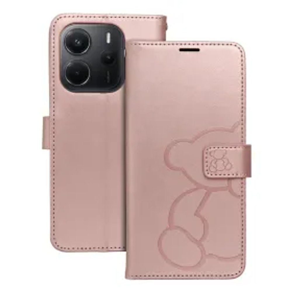 MEZZO Pouzdro typu kniha pro XIAOMI Redmi Note 14 4G (GLOBAL - 164,84mm x 78,15mm x 8,16mm) medvídek růžovozlaté