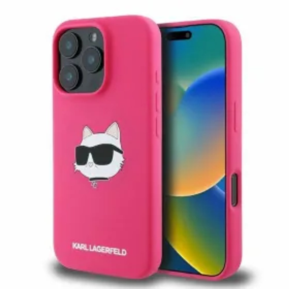 KARL LAGERFELD pouzdro pro IPHONE 16 Pro Max kompatibilní s MagSafe KLHMP16XSCHPPLF (Sil Choupette Head Print) fuschia