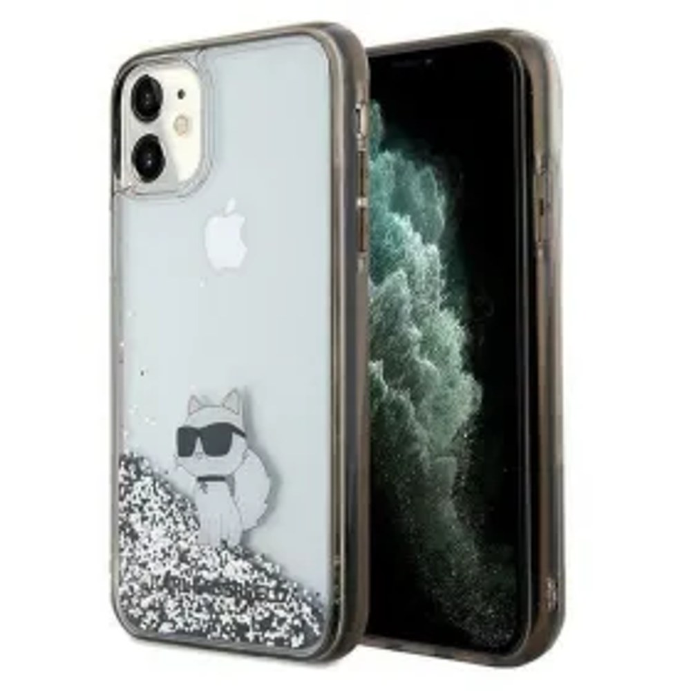 Originální čelní kryt KARL LAGERFELD KLHCN61LKCNSK pro iPhone 11 (Liquid Glitter C / transparentní)
