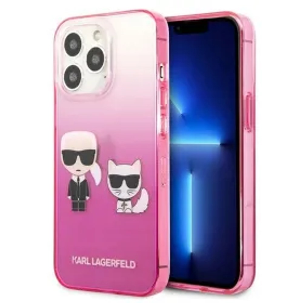 Originální čelní kryt KARL LAGERFELD KLHCP13LTGKCP pro iPhone 13 PRO (K&Choupette Centered / gradpink)