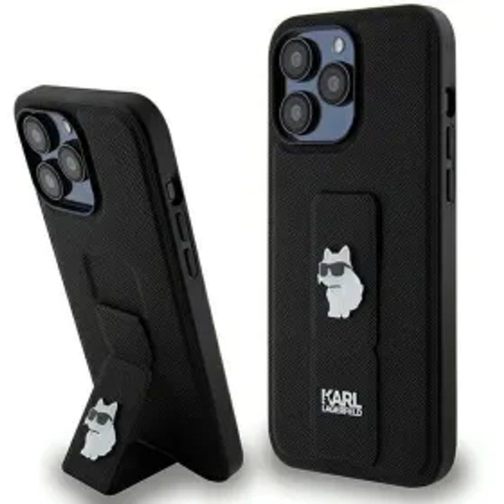 Originální čelní kryt KARL LAGERFELD KLHCP13XGSACHPK pro iPhone 13 Pro Max (Gripstand Saffiano chupette PIN / černá)