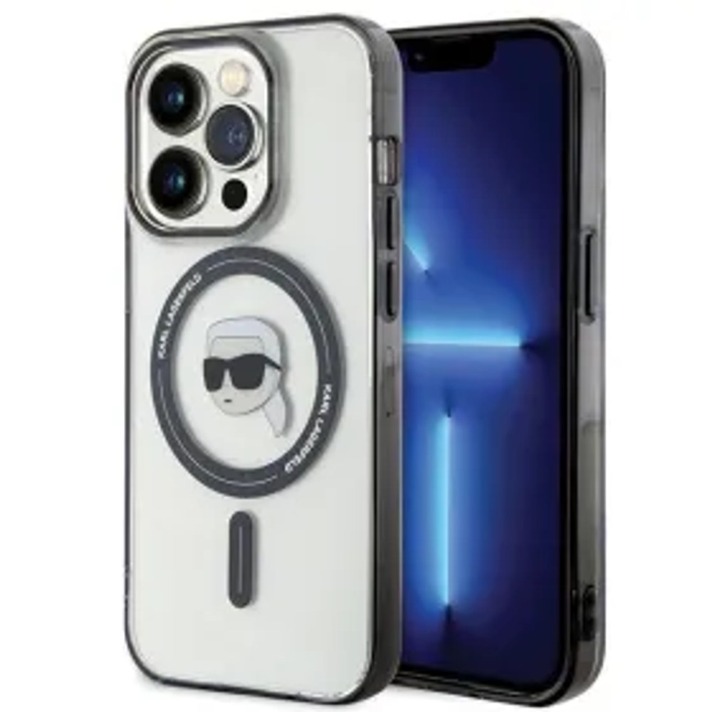 Originální čelní kryt KARL LAGERFELD KLHMP15LHKHNOTK pro iPhone 15 PRO (Karl Head + MAG / transaprent)